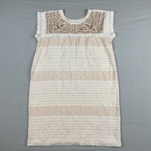 Oaxaca  Cottagecore Embroidered Midi Dress Prairie Peasant Natural Rustic Lace